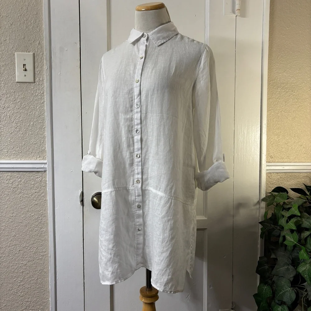TAHARI 100% Linen White Button Down Shirt - Picture 12 of 14